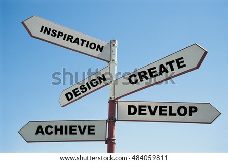 Create Inspiration design develop achieve sign post