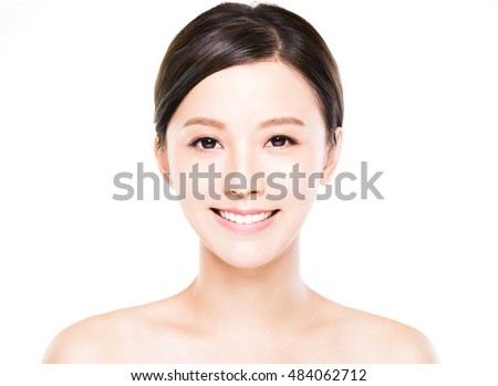 closeup   young  woman face with clean  skin Royalty-Free Stock Photo #484062712