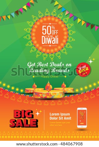 Diwali Festival Poster Design Template with 50% Discount Tag - Diwali Business Poster Design Layout