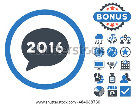 2016 Message icon with bonus design elements. Vector illustration style is flat iconic bicolor symbols, smooth blue colors, white background.