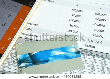 Statement account and Credit card with calculator for Business financial and loan