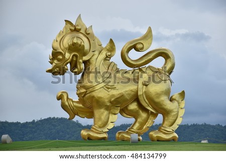 Lion statue on the lawn