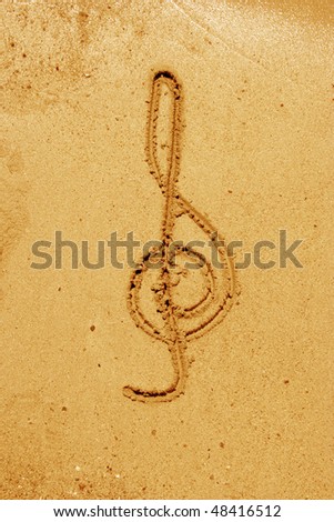 Violin key drawn in sand for natural, symbol,tourism,musical or conceptual designs
