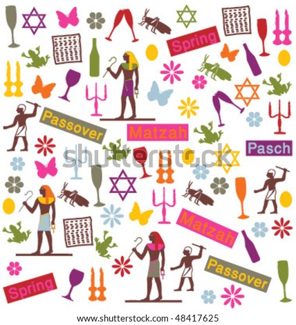 HAPPY PASSOVER GREETING CARD. Set of vector illustration icons and symbols for the holiday.
