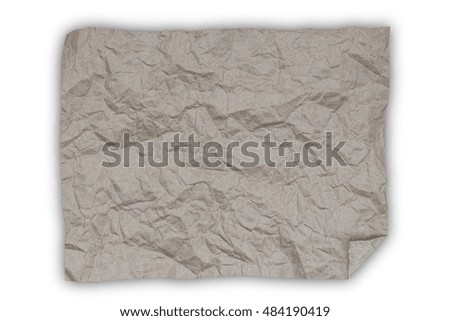 Brown crumpled paper texture on white background.