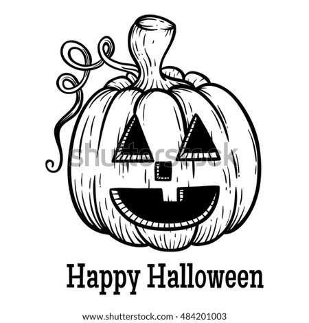 doodle smile halloween pumpkin with outline and add text on white background