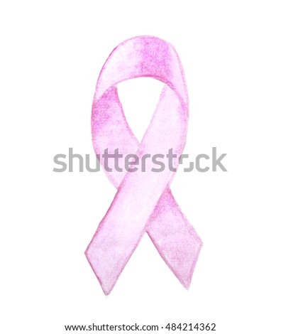 Hand painted breast cancer ribbon, isolated on white