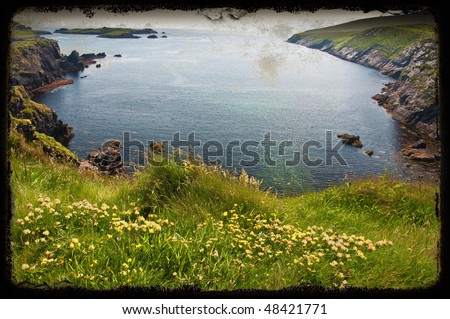 photo grunge texture beautiful scenic vibrant landscape and seacape west ireland