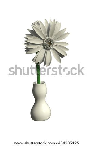 3D rendering of isolated white gerbera daisy in a white vase on white background