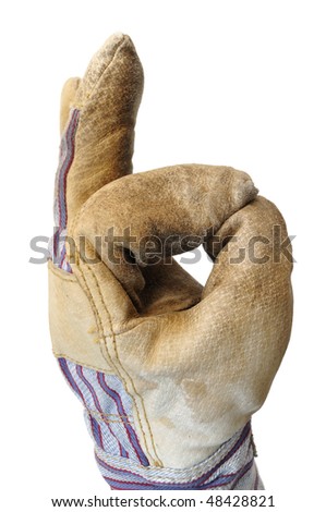 Worker Wearing Leather Work Glove Giving OK sign