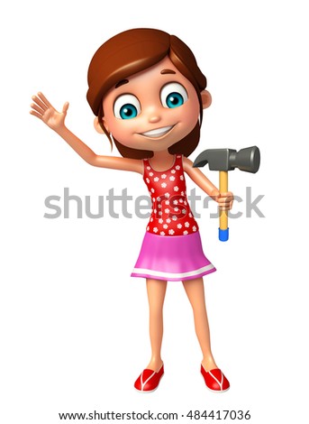 3d rendered illustration of kid girl with Hammer