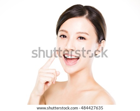 closeup   young  woman face with clean  skin Royalty-Free Stock Photo #484427635