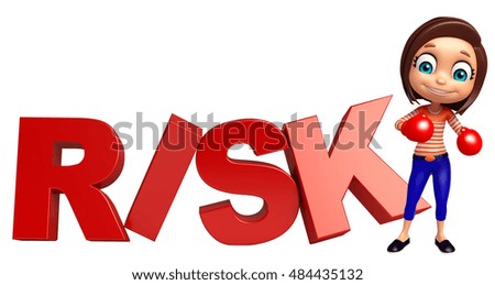 3d rendered illustration of kid girl with Risk sign and Boxing gloves 