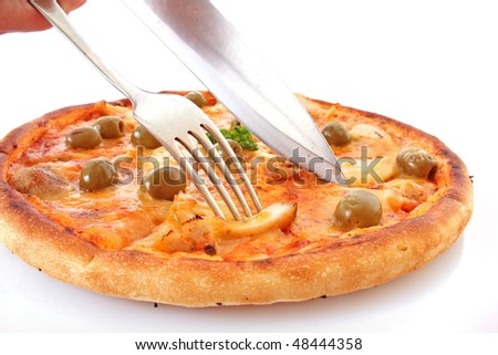tasty Pizza with olives isolated on white