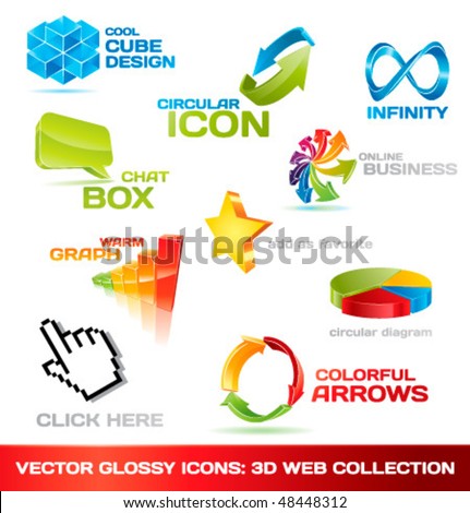 Collection of glossy 3d vector icons for your business artwork