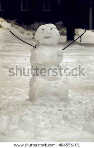 snowman in the yard of the house