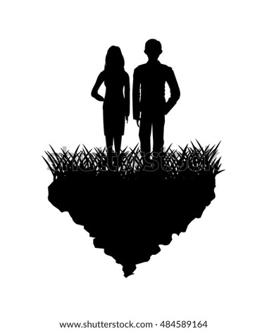 Grass plant and people silhouette design