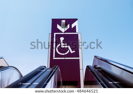 Wheelchair Elevator Sign and Escalator, Wheelchair friendly Accessible in the City