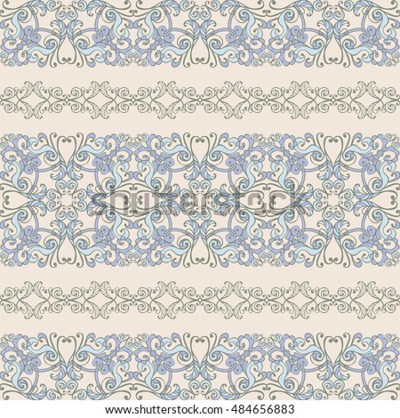Abstract seamless striped ornate pattern. Blue and gray seamless ornamental background with stripes. Vector illustration