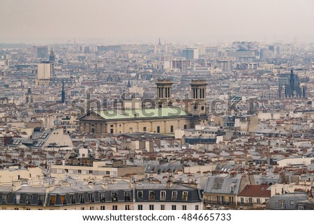 city of Paris , france with sunset, great for your design and background,vintage color,selective focus