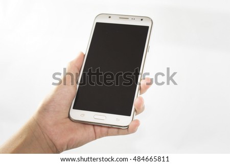 white smartphone black monitor call with hand 