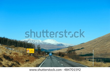 Mountains on the way to Highlands, Scotland, in winter