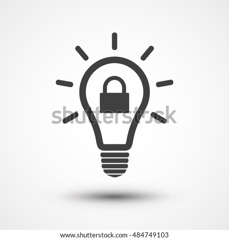 Patent idea or patented solution locked or protected light bulb icon. Intellectual property icon. Private property sign Royalty-Free Stock Photo #484749103