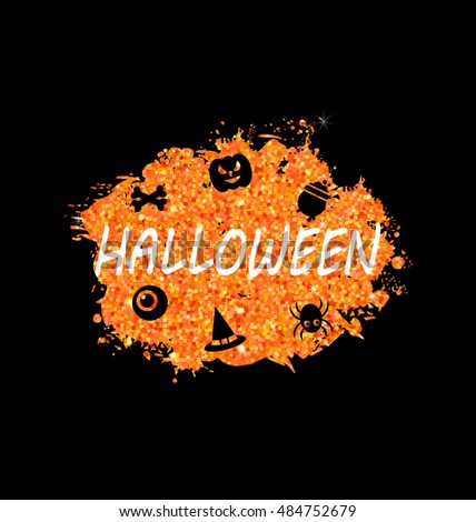 Illustration Glowing Orange Template for Happy Halloween Party. Holiday Bright Flyer- Vector