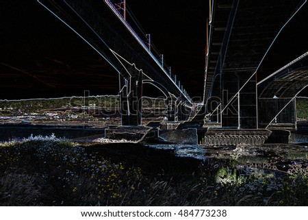 Digitally enhanced bridges. A original photograph taken under the M2 motorway bridges in Kent UK, and digitally enhanced. Ideal for background or jigsaw.