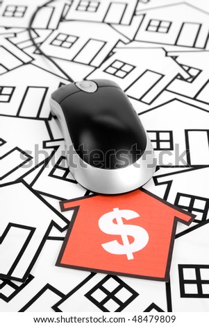 a red home sign and computer Mouse,  Real Estate Concept