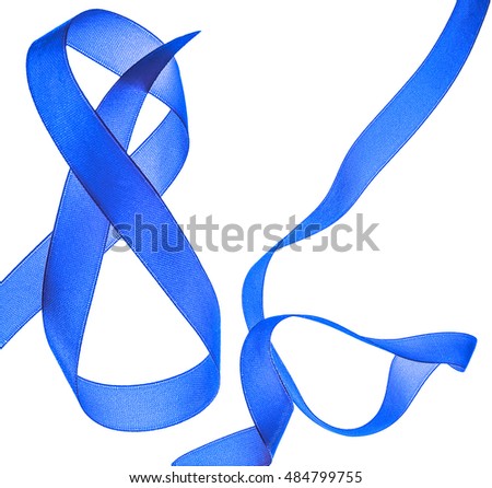 two blue silk ribbon fly bended isolated on white background
