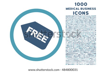 Free Sticker rounded vector bicolor icon with 1000 medical business icons. Set style is flat pictograms, cyan and blue colors, white background.