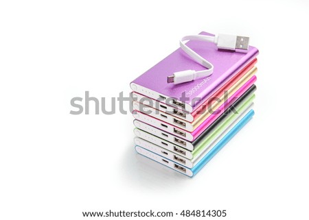 colorful power bank mobile battery on white background