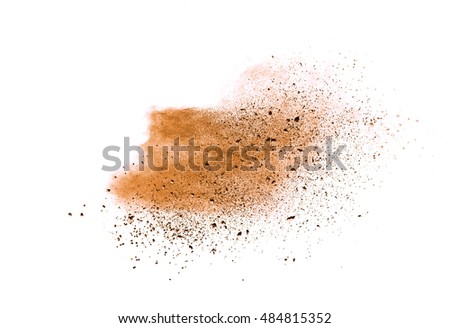 abstract splatted powder on white background, Colorful brown powder texture