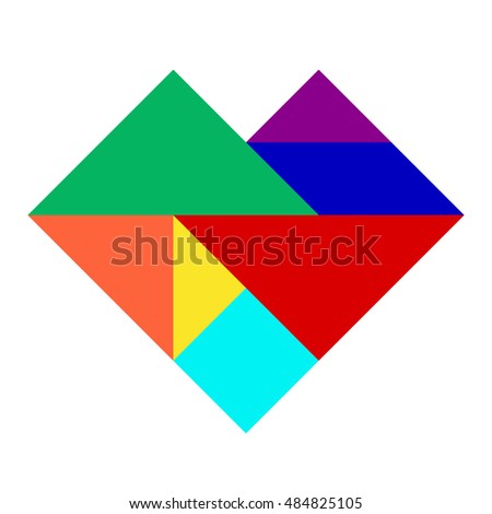 Colorful tangram puzzle in heart shape on white background 