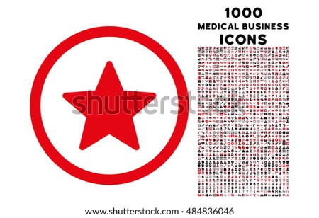 Star rounded glyph bicolor icon with 1000 medical business icons. Set style is flat pictograms, intensive red and black colors, white background.