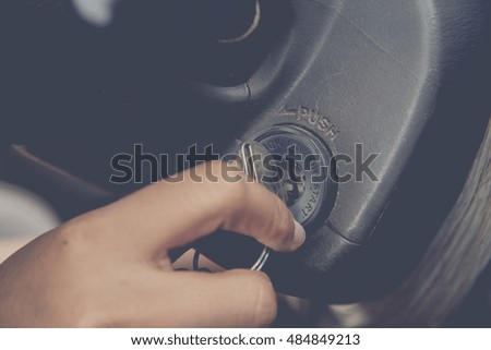 Hand rotate key to starting the car,picture vintage style