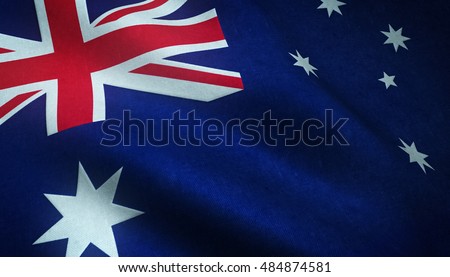 Realistic flag of Australia waving with highly detailed fabric texture.