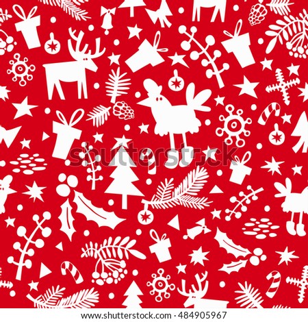 Stylish pattern with the symbol of the new year rooster. Christmas seamless wallpaper. Can be used for printing on fabric, for wrapping paper and for the background of the site.
