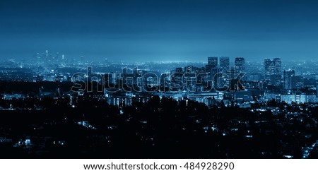 Los Angeles at night with urban buildings in BW