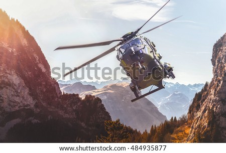 german military helicopter in flight Royalty-Free Stock Photo #484935877