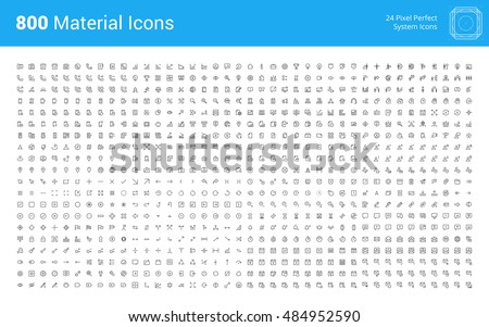 Material design pixel perfect icons set. Thin line icons for business, marketing, social media, UI and UX, finance and banking, navigation, mobile app, communication, action icons, management, seo.  Royalty-Free Stock Photo #484952590