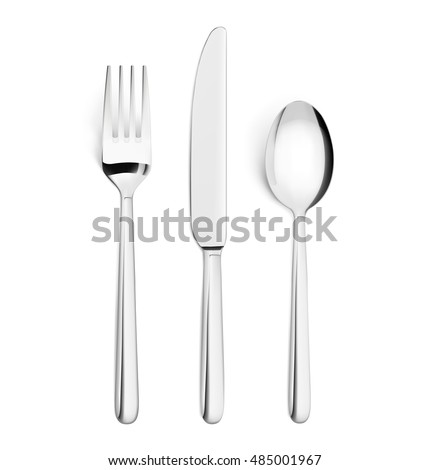 Set of fork, knife and spoon isolated on white. Vector illustration. Ready for your design. Royalty-Free Stock Photo #485001967