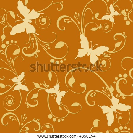 Vector Butterflies floral seamless wallpaper tile. Created in rich golden tones.