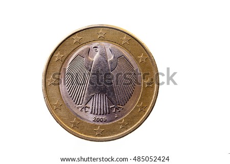   photographed close-up on white background coin of the European union of one euro