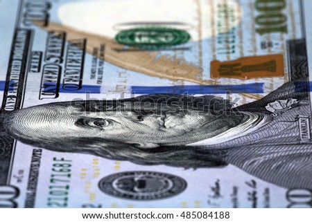 American hundred dollar banknote with shallow depth of field
