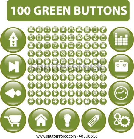 100 green glossy buttons. vector