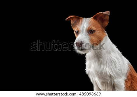 Dog breed Jack Russell Terrier portrait on a black background. Hand drawn home pet. Clip art illustration