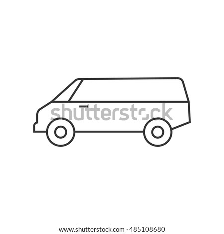 Car icon in thin outline style. Van, delivery, bus 