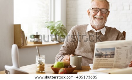 Grandfather Newspaper Coffee Retirement Man Concept Royalty-Free Stock Photo #485193685
